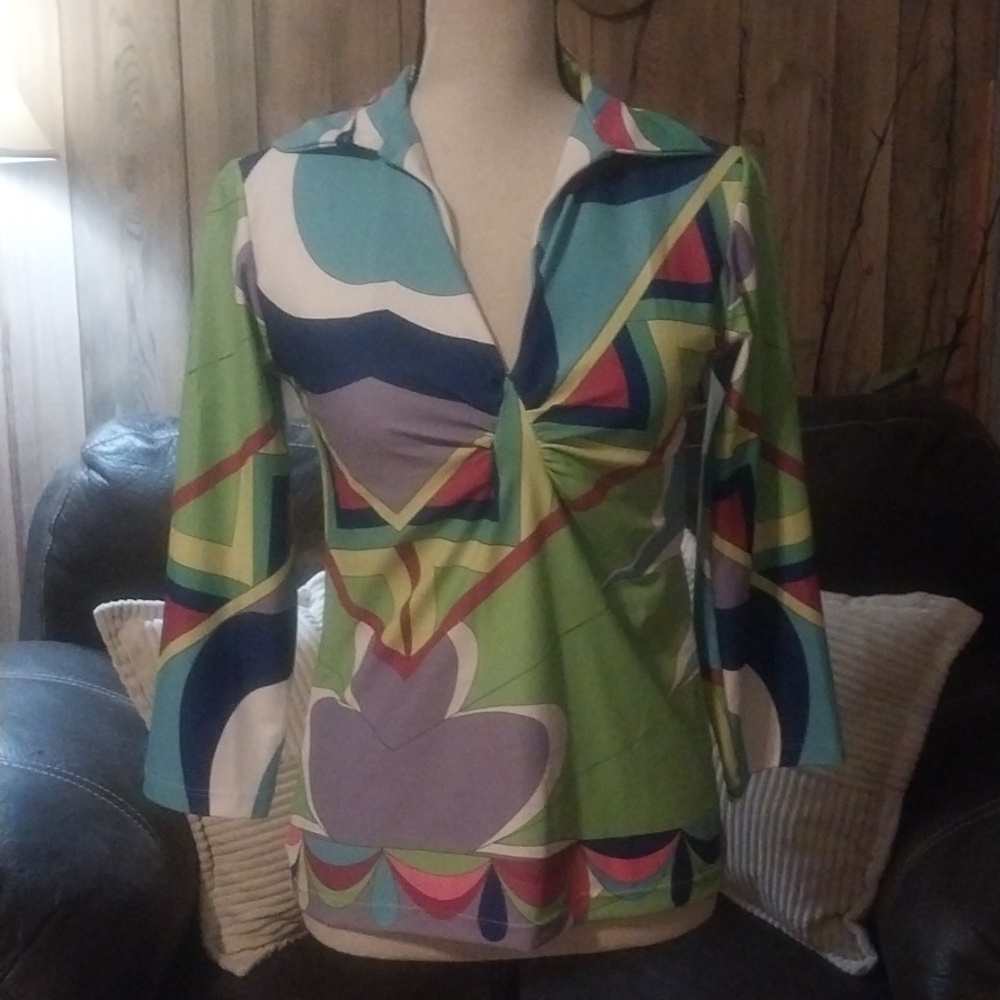 Michelle Parisou Blouse 3/4 Sleeve Women’s XSmall Top Made In USA